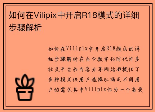 如何在Vilipix中开启R18模式的详细步骤解析